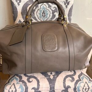 Ghurka Gray Leather Duffel Bag with Gold Hardware